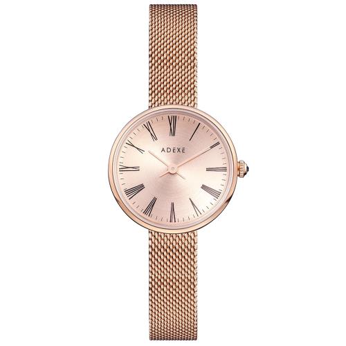 ADEXE 英國手錶 MINI SISTINE羅馬刻度 玫瑰金色錶盤錶框米蘭錶帶30mm/2503M-01