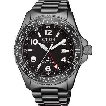 CITIZEN 星辰 PROMASTER GMT限量光動能兩地時間手錶-灰/42mm BJ7107-83E