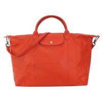 LLONGCHAMP Le Pliage Cuir 系列小羊皮短把折疊水餃包(大/藏紅花)