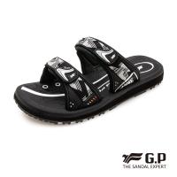 G.P 女款簡約織帶風格雙帶拖鞋G0573W-白黑色(SIZE:36-39 共三色)