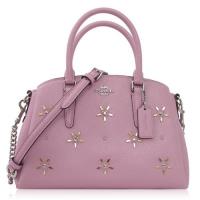 COACH 十字紋皮革 鉚釘 / Sage Carryall 小款 / 手提兩用包_粉色