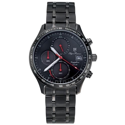 Olym Pianus奧柏表-耀眼太陽能計時腕錶-黑 89052-3MB