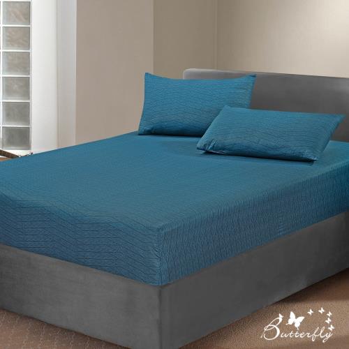 BUTTERFLY-台製40支紗純棉-薄式單人床包枕套二件組-方程式-藍