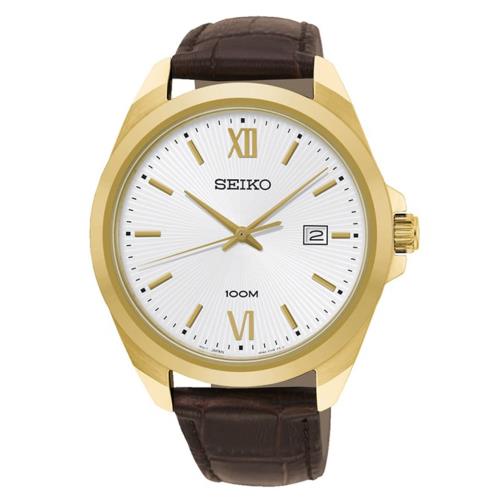 SEIKO 精工 CS系列簡約大三針時尚手錶/金x咖啡/42mm(6N42-00H0J/SUR284P1)