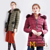 MONS 俏麗皮草裝飾帽鋪棉大衣/外套