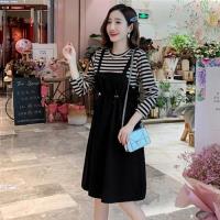 【KVOLL】簡約俏麗條紋T恤吊帶裙兩件套M-4XL(共二色)