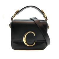 【CHLOE】C Bag 滑面牛皮拚麂皮手提斜背二用包-mini (黑)
