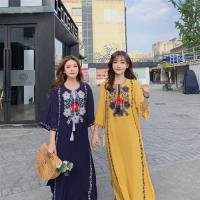 【維拉森林】異國文藝民族風刺繡寬鬆度假連衣裙S-XL(共三色)