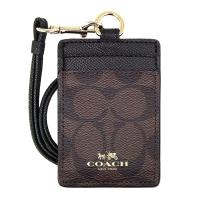COACH LOGO防刮皮革證件票卡夾-黑/咖色