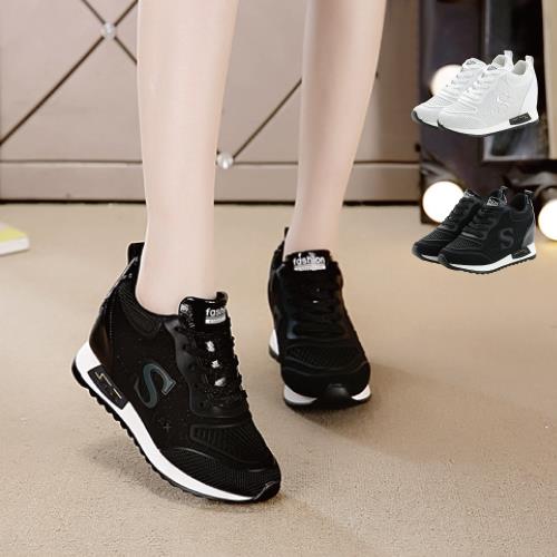 JH 百搭透氣字母坡跟休閒運動鞋