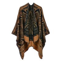 【米蘭精品】披肩仿羊絨斗蓬-幾何菱格包邊雙面男女圍巾5色73we27