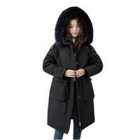【米蘭精品】羽絨夾克連帽外套-貉子毛領長版大口袋抽繩女外套3色73wc20