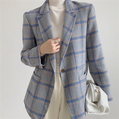 【米蘭精品】毛呢大衣羊毛外套-單粒扣修身翻領短版女外套3色73wb32