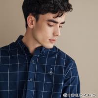 GIORDANO 男裝四季百搭刺繡彈力牛津紡襯衫-80 海軍藍/白格紋