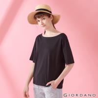 GIORDANO 女裝垂墜風船領短袖T恤-09 標誌黑色