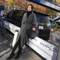 【米蘭精品】毛呢外套長版大衣-純色加厚雙口袋綁帶女外套73wd12