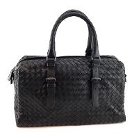 BOTTEGA VENETA 黑色編織羊皮手提肩背兩用波士頓包