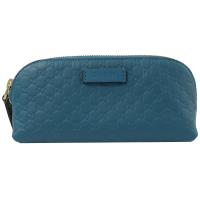 GUCCI 449894 經典小雙G LOGO皮革小萬用包/化妝包.藍綠