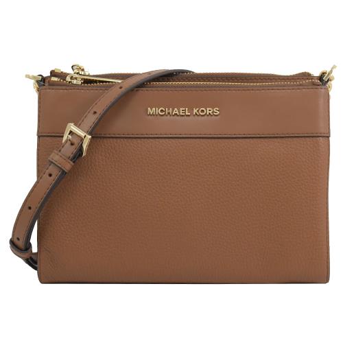 MICHAEL KORS KENLY 雙拉鍊三層斜背包.咖