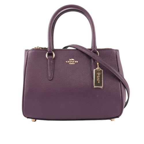 COACH 馬車 LOGO防刮皮革方形手提/斜背二用殺手包(莓紫色) F44962 IMORW