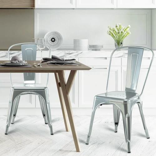E-home Sidney希德尼工業風金屬高背餐椅-銀色