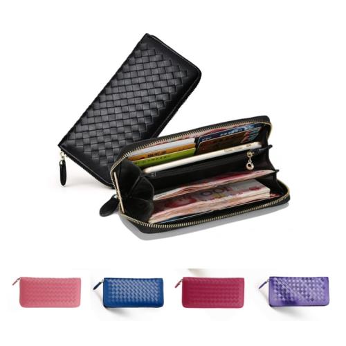 【玩皮工坊】羊皮編織多隔層女士皮夾長夾錢包KN06