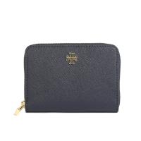 TORY BURCH Emerson 金屬LOGO 防刮皮革拉鍊零錢鑰匙包(深藍色)