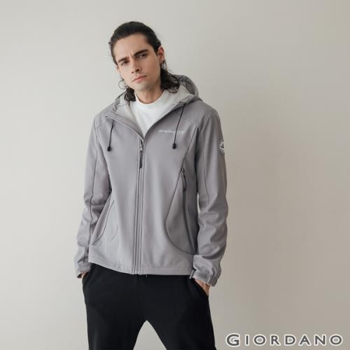 GIORDANO 男裝Softshell 三合一高機能刺繡徽章連帽外套-01 銀灰 