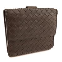BOTTEGA VENETA 咖啡色編織羊皮十卡雙層鈔票中夾(展示品)