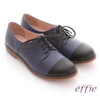 effie 街頭玩味 全真皮雙色拼接牛津鞋- 藍