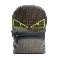 【FENDI】釉面緹花 FF logo 螢光眼後背包(8BZ040-咖)