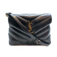 【YSL】Loulou系列 V字縫線 金字牛皮斜背包(467072-黑)