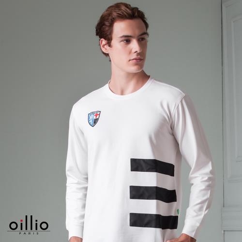 oillio歐洲貴族 男裝 舒適自然棉 萊卡彈性 吸濕不悶熱 黃金比例97+3 長袖T恤 白色-男款 簡約休閒