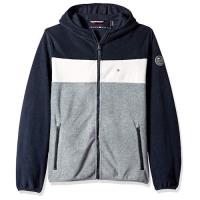 Tommy Hilfiger 2019男時尚抓絨深藍白灰色塊連帽外套