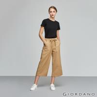 雙11瘋搶↘GIORDANO 女裝經典卡其蝴蝶結綁腰九分寬褲-90 卡其