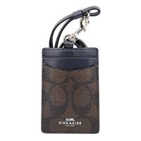 COACH LOGO馬車PVC皮革證件套票卡夾 深棕LOGO皮革x藏青 F63274 SVP51