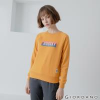 GIORDANO 女款 Retro Wave復古印花大學T恤-02 向日葵黃