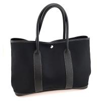 HERMES Garden Party 黑色皮革混搭布料肩背包(展示品)