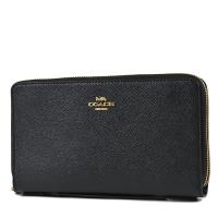 COACH 男款 防刮皮革手提雙層拉鍊商務手拿包-黑色