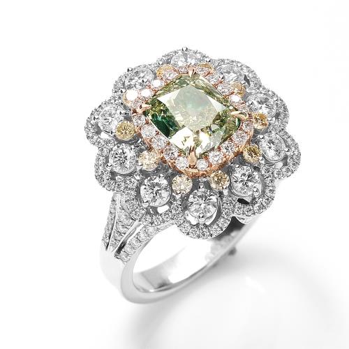 【絕世精品】雅紅珠寶 GIA-2.10CT-Fancy Greenish Yellow-黃綠彩鑽戒指