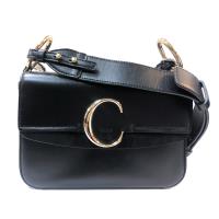 【CHLOE】C Bag 滑面牛皮拚麂皮手提肩背二用包-小(黑)