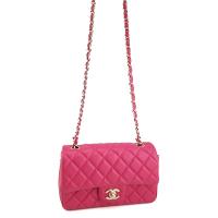 CHANEL 桃紅色羊皮金鍊斜背Mini CoCo包(展示品)