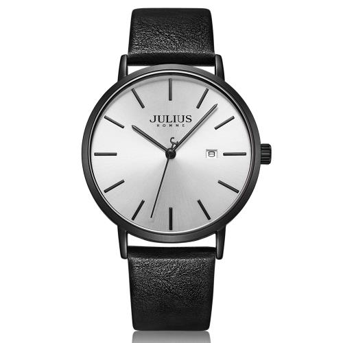 【JULIUS】JULIUS聚利時 經典淬鍊日期皮革錶帶腕錶(四色/40mm)