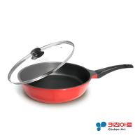 韓國Kitchen Art紅鈦晶原石鑄造加深平底不沾鍋28cm(含蓋)