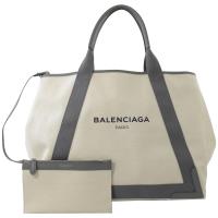 BALENCIAGA 巴黎世家 339936 NAVY帆布皮飾邊肩背包.灰邊 大款