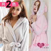 天使霓裳 任選-保暖睡袍 絨毛小兔 法蘭絨連帽居家連身睡衣(共兩色F) UC188