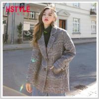 毛呢外套 翻領口袋格紋毛呢短大衣GQ10569-創翊韓都