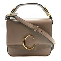 【CHLOE】C Bag 滑面牛皮拚麂皮手提斜背二用包-小 (灰)