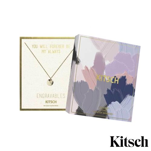 美國 KITSCH Round Tag Engravable Necklace 圓面拋光14K鍍金墜飾項鍊