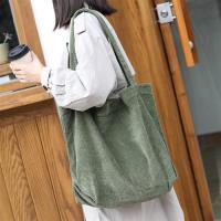 【米蘭精品】單肩包燈芯絨手提包-條紋復古大容量購物袋女包包5色73wo39